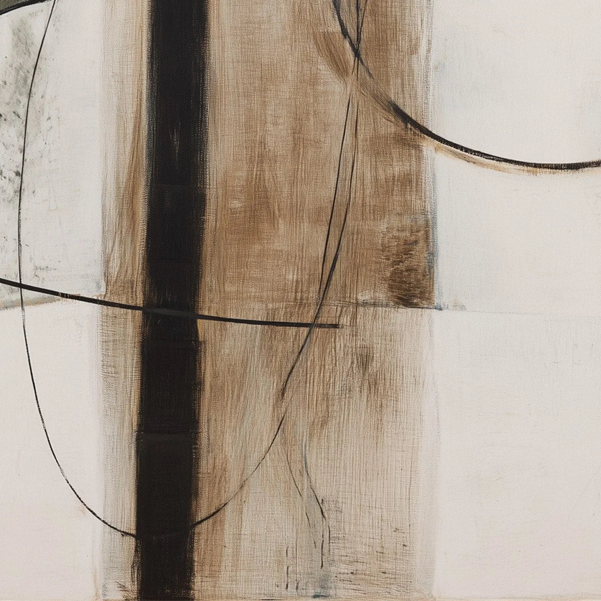 EARTHY ABSTRACT: Minimalist Abstract Oil Painting in Browns | black frame version on white wall