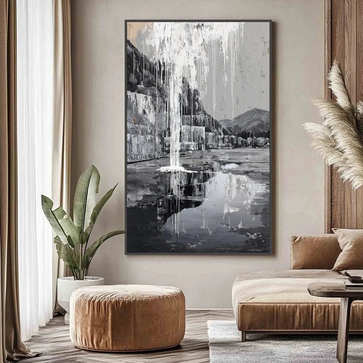 ECHO CHAMBER: Monochromatic Industrial Abstract Landscape Painting | Abstract closeup, raised brushwork detail