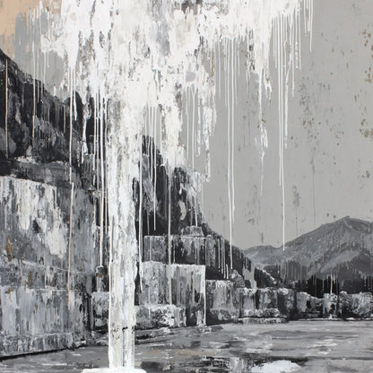 ECHO CHAMBER: Monochromatic Industrial Abstract Landscape Painting | rolled canvas, ready for custom framing