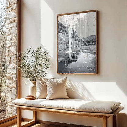 ECHO CHAMBER: Monochromatic Industrial Abstract Landscape Painting | Abstract mood, soft natural light studio shot