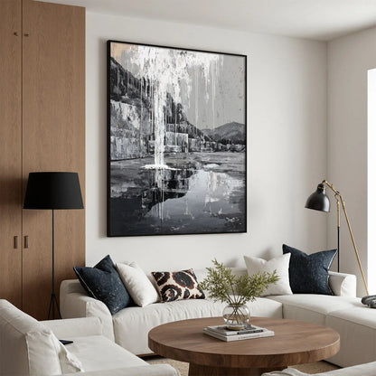 ECHO CHAMBER: Monochromatic Industrial Abstract Landscape Painting | beige palette, original Hand-painted on premium stretched canvas using artist-grade oils; rich layered surface combines smooth g...