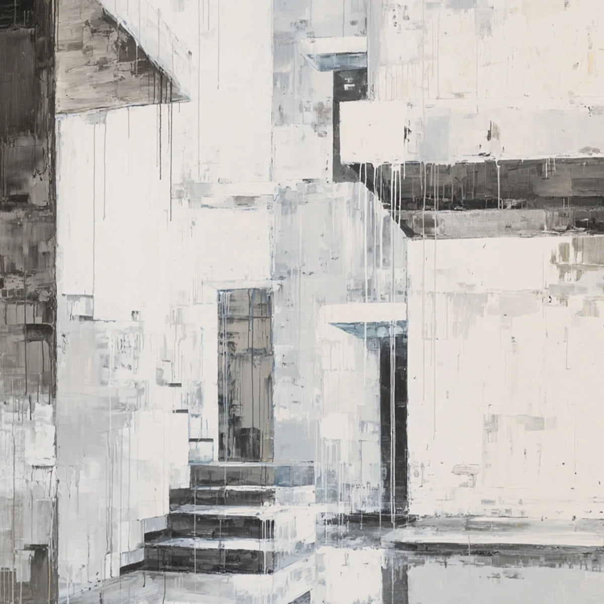 ECHOES IN CONCRETE: Monochrome Abstract Architectural Painting | rolled canvas, ready for custom framing