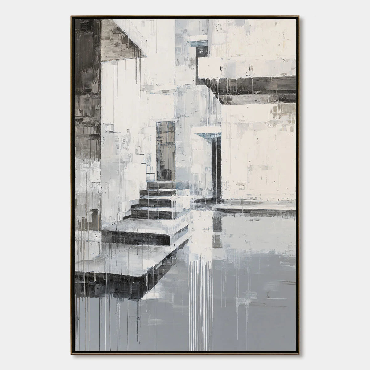 ECHOES IN CONCRETE: Monochrome Abstract Architectural Painting | hanging in ECHOES IN CONCRETE: Monochrome Abstract Architectural Painting featuring layered textured brushwork in refined tones; abs...