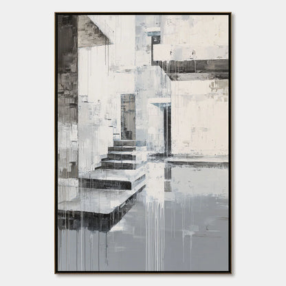 ECHOES IN CONCRETE: Monochrome Abstract Architectural Painting | hanging in ECHOES IN CONCRETE: Monochrome Abstract Architectural Painting featuring layered textured brushwork in refined tones; abs...