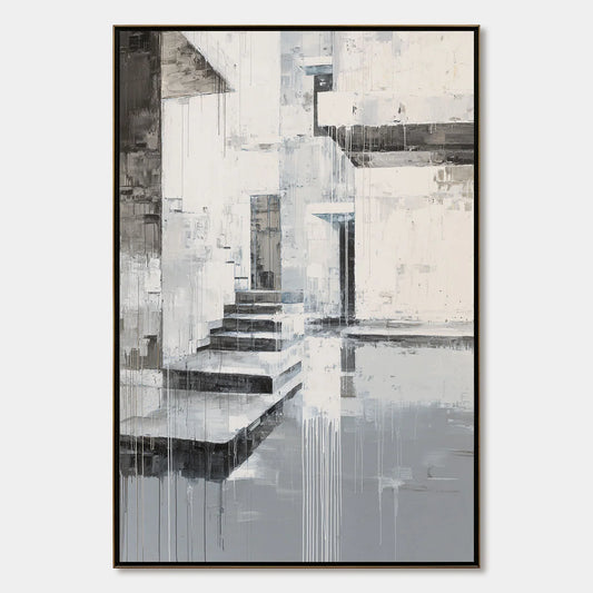 ECHOES IN CONCRETE: Monochrome Abstract Architectural Painting | hanging in ECHOES IN CONCRETE: Monochrome Abstract Architectural Painting featuring layered textured brushwork in refined tones; abs...