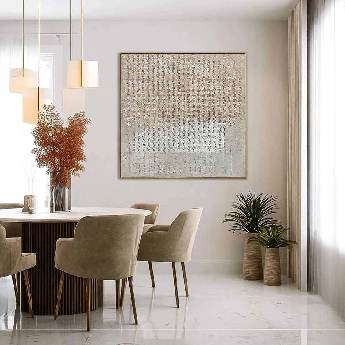 ECHOES IN SILENCE: Large Wabi Sabi Textured Minimalist Abstract Painting | gold frame stretched on neutral wall