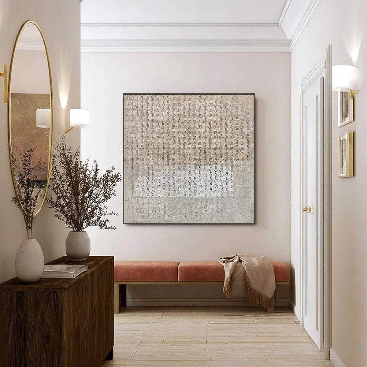 ECHOES IN SILENCE: Large Wabi Sabi Textured Minimalist Abstract Painting | black frame version on white wall