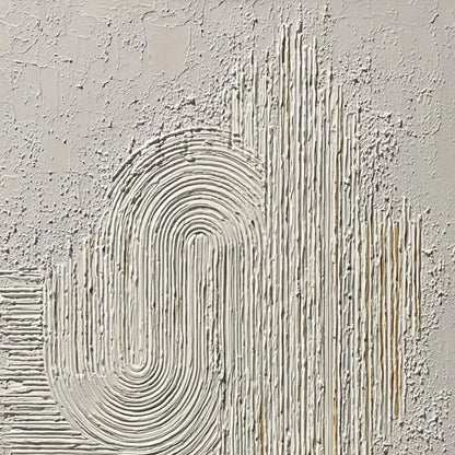 Echoes in Silence: Textured White Abstract Wabi Sabi Wall Art | rectangular format, hand-painted canvas edge