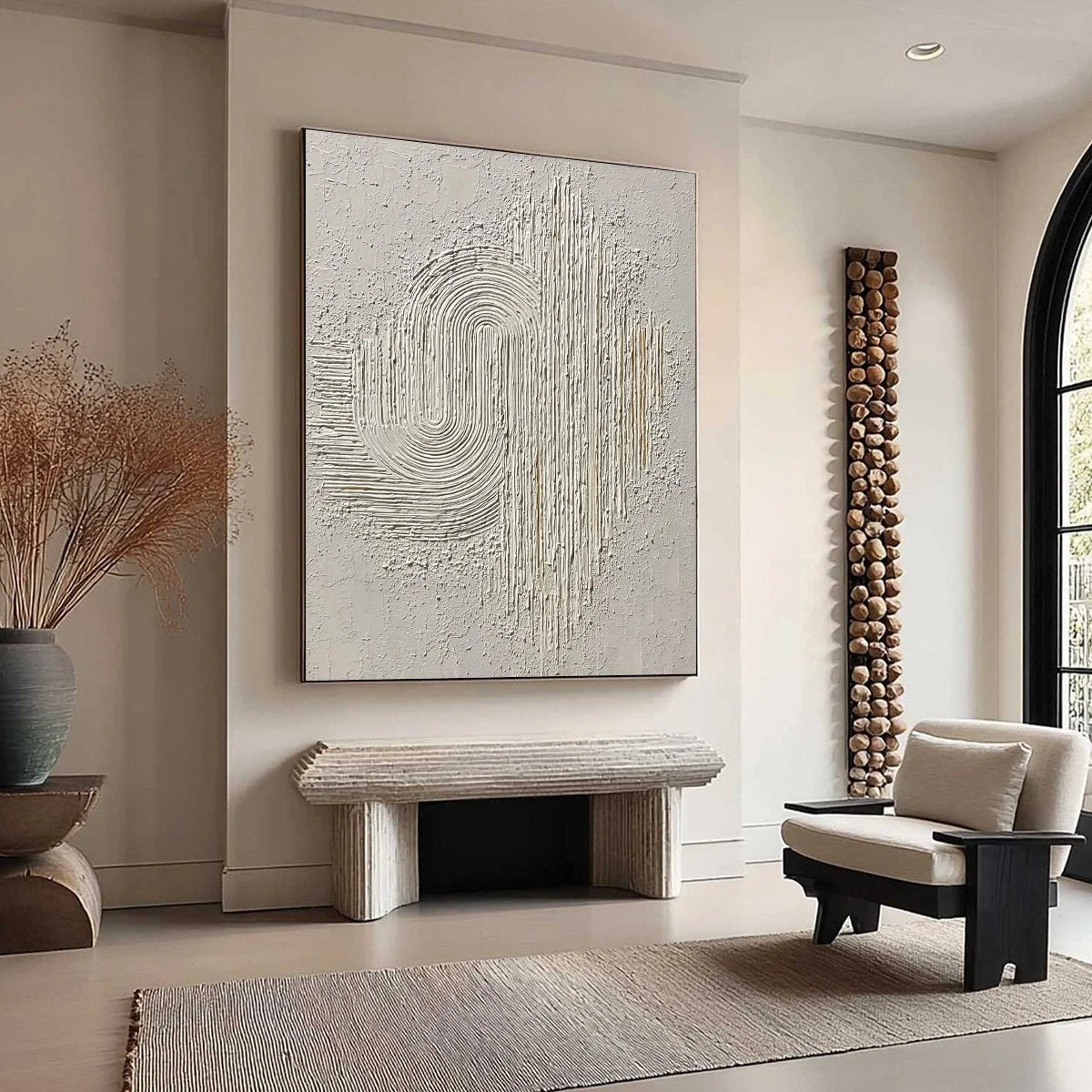 Echoes in Silence: Textured White Abstract Wabi Sabi Wall Art | beige palette, original Hand-painted on premium stretched canvas using artist-grade oils; rich layered surface combines smooth gradie...