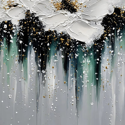 ECHOES IN WHITE: Textured White Flower Impasto Oil Painting with Gold Accents | rolled canvas, ready for custom framing