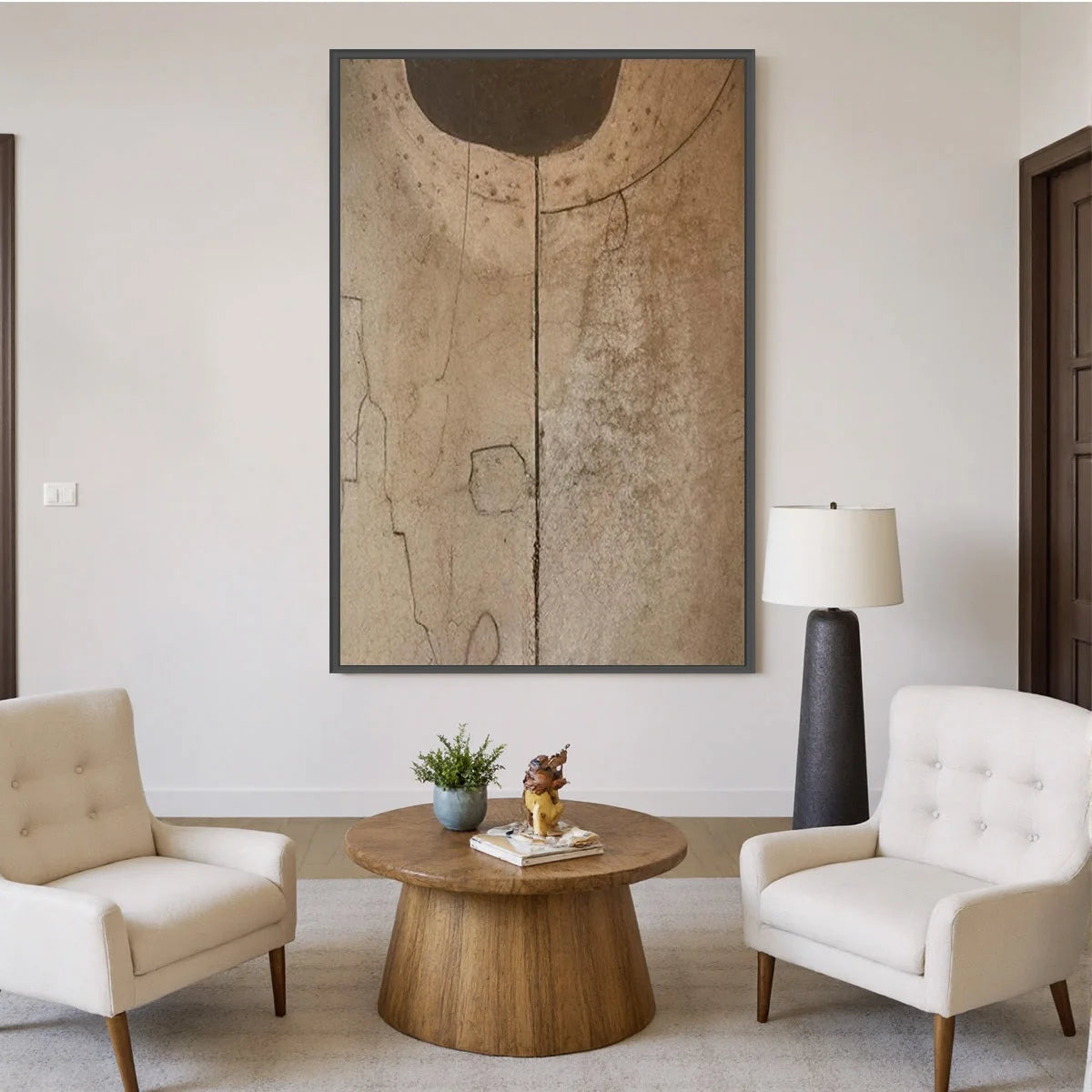 ECHOES OF EARTH: Textured Wabi Sabi Abstract Art for Modern Spaces | black frame version on white wall