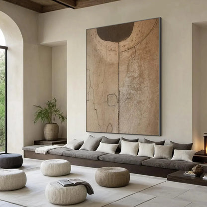 ECHOES OF EARTH: Textured Wabi Sabi Abstract Art for Modern Spaces | beige palette, original Hand-painted on premium stretched canvas using artist-grade oils; rich layered surface combines smooth g...