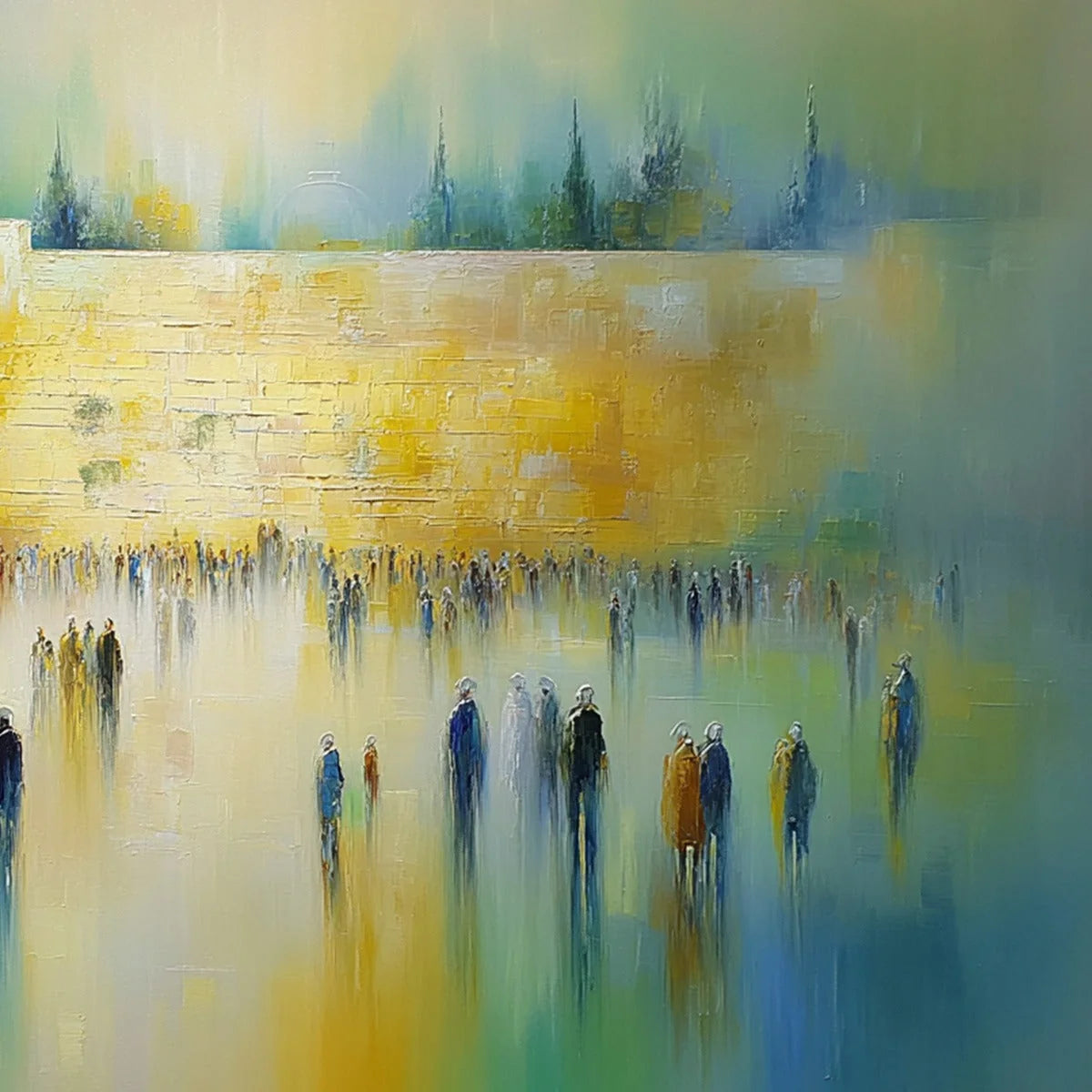 ECHOES OF ETERNITY: Abstract Figurative Cityscape Oil Painting | rectangular format, hand-painted canvas edge