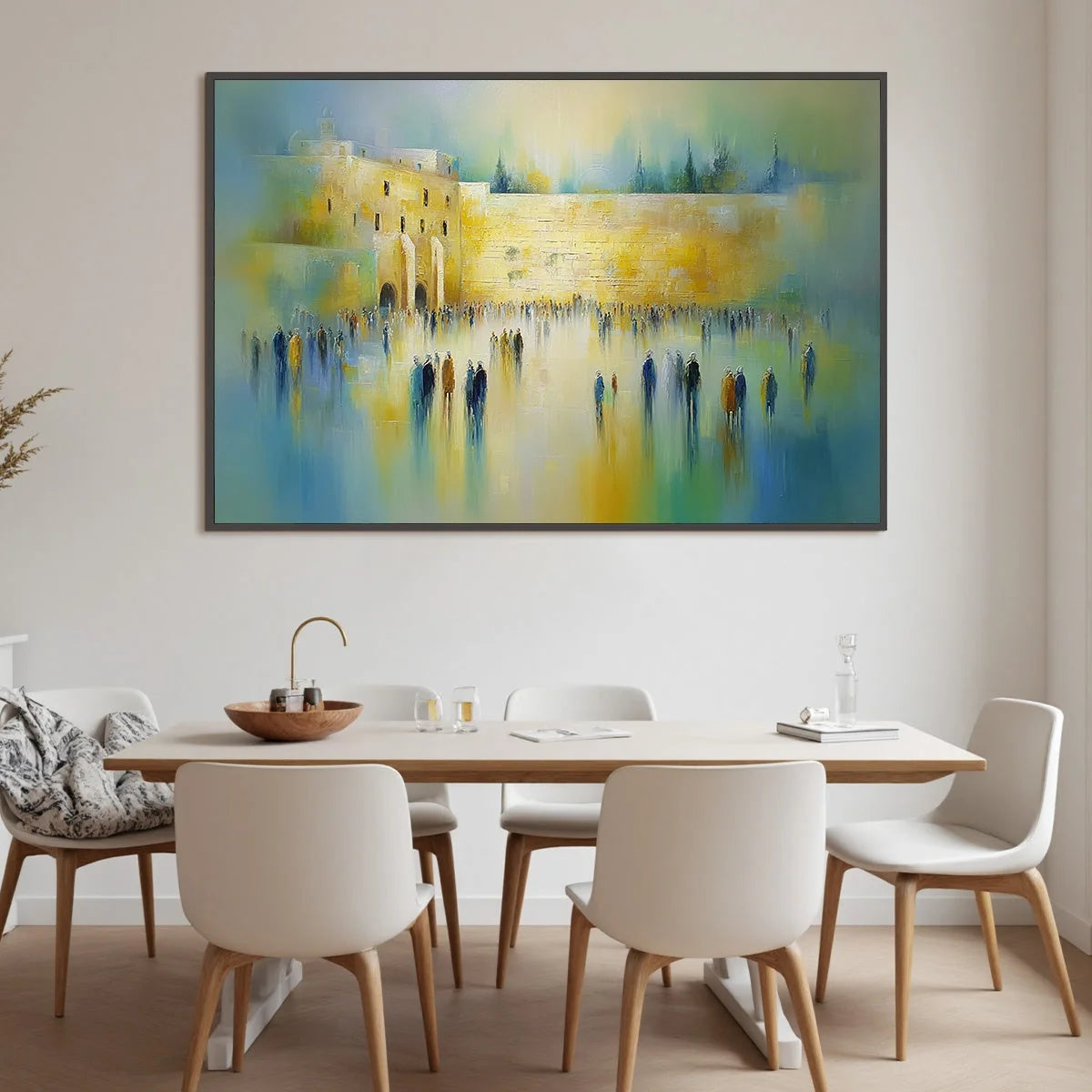 ECHOES OF ETERNITY: Abstract Figurative Cityscape Oil Painting | black frame version on white wall