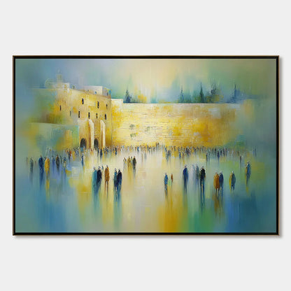 ECHOES OF ETERNITY: Abstract Figurative Cityscape Oil Painting | hanging in ECHOES OF ETERNITY: Abstract Figurative Cityscape Oil Painting featuring layered textured brushwork in refined tones; fig...