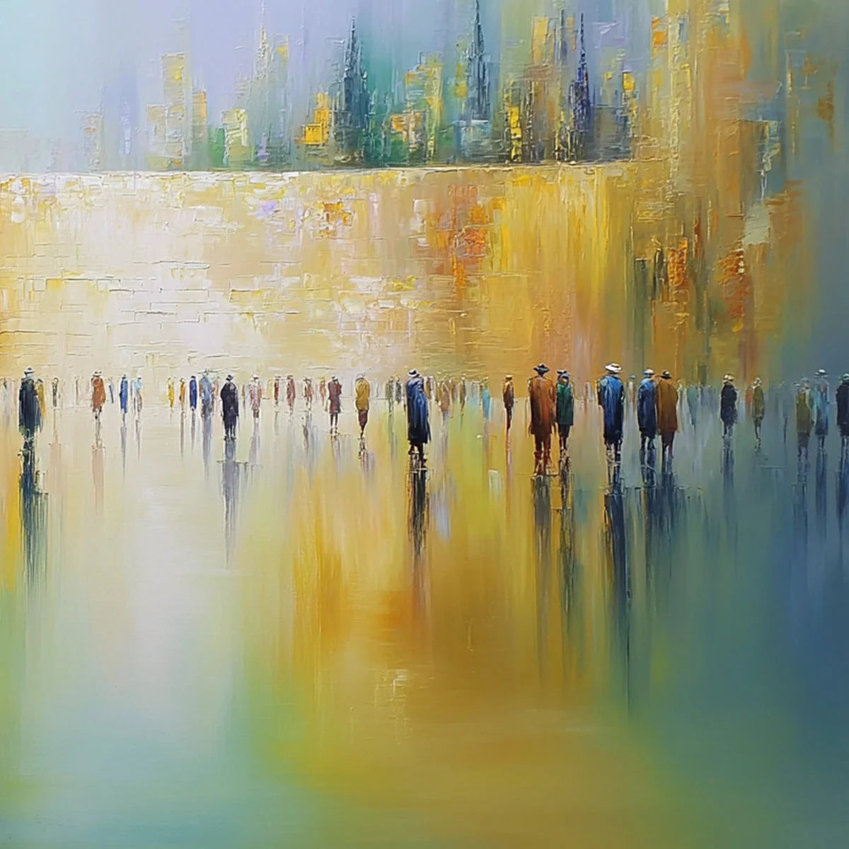 ECHOES OF ETERNITY: Large Figurative Cityscape Oil Painting of a Historic Wall | rectangular format, hand-painted canvas edge
