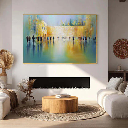 ECHOES OF ETERNITY: Large Figurative Cityscape Oil Painting of a Historic Wall | texture detail, palette knife marks visible