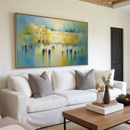 ECHOES OF ETERNITY: Large Figurative Cityscape Oil Painting of a Historic Wall | texture detail, palette knife marks visible