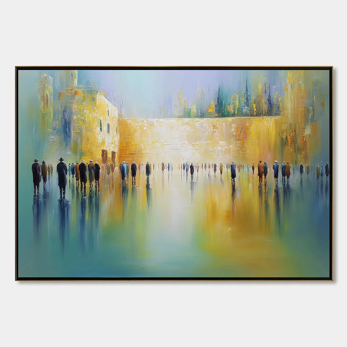 ECHOES OF ETERNITY: Large Figurative Cityscape Oil Painting of a Historic Wall | hanging in ECHOES OF ETERNITY: Large Figurative Cityscape Oil Painting of a Historic Wall featuring layered textured...
