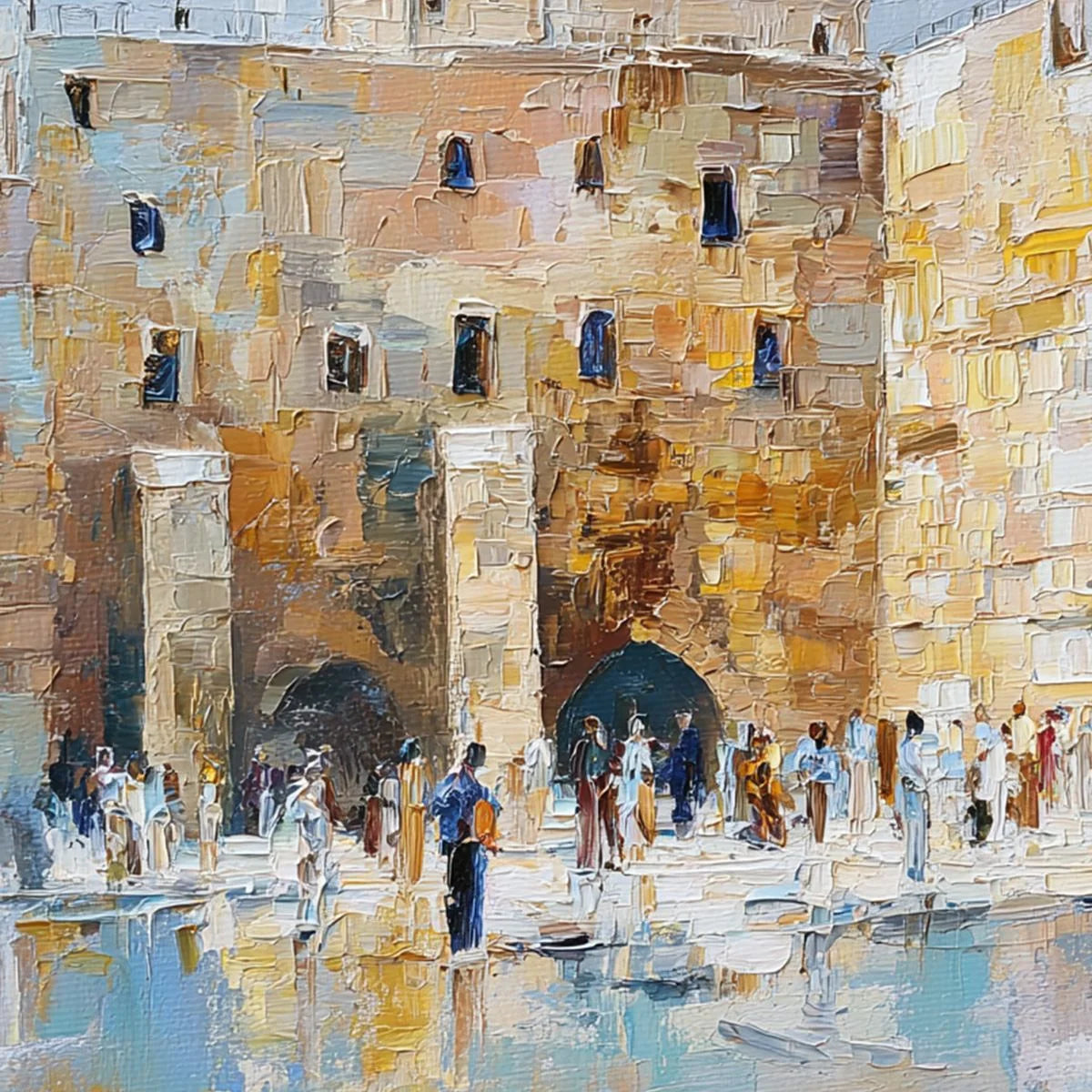 ECHOES OF ETERNITY: Textured Impasto Painting of a Historic Cityscape | rectangular format, hand-painted canvas edge