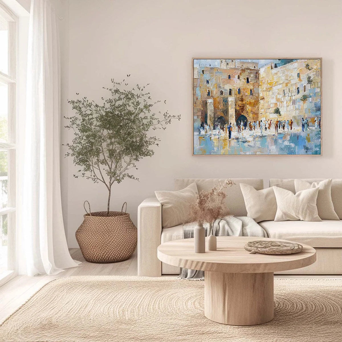 ECHOES OF ETERNITY: Textured Impasto Painting of a Historic Cityscape | black frame version on white wall