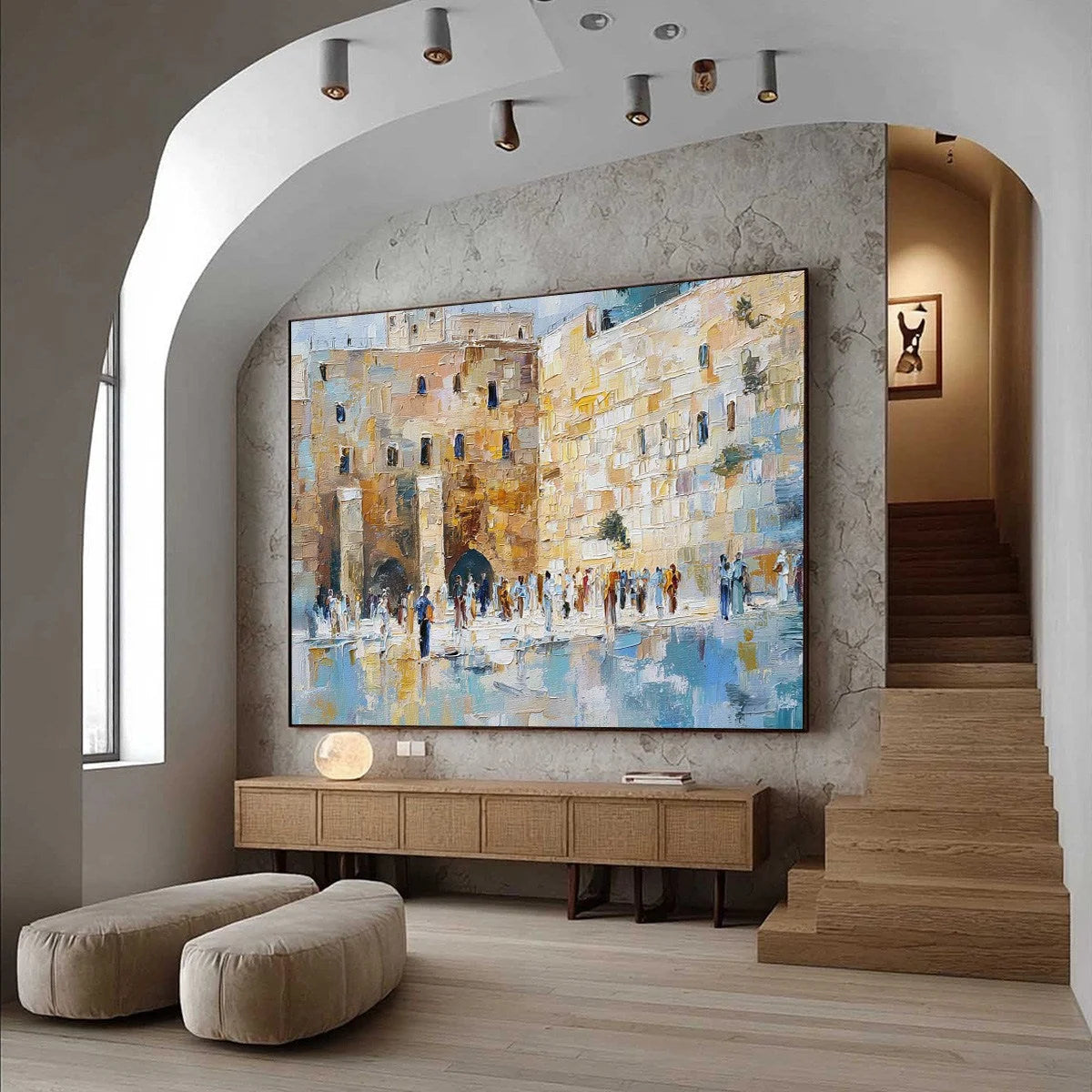 ECHOES OF ETERNITY: Textured Impasto Painting of a Historic Cityscape | Abstract mood, soft natural light studio shot