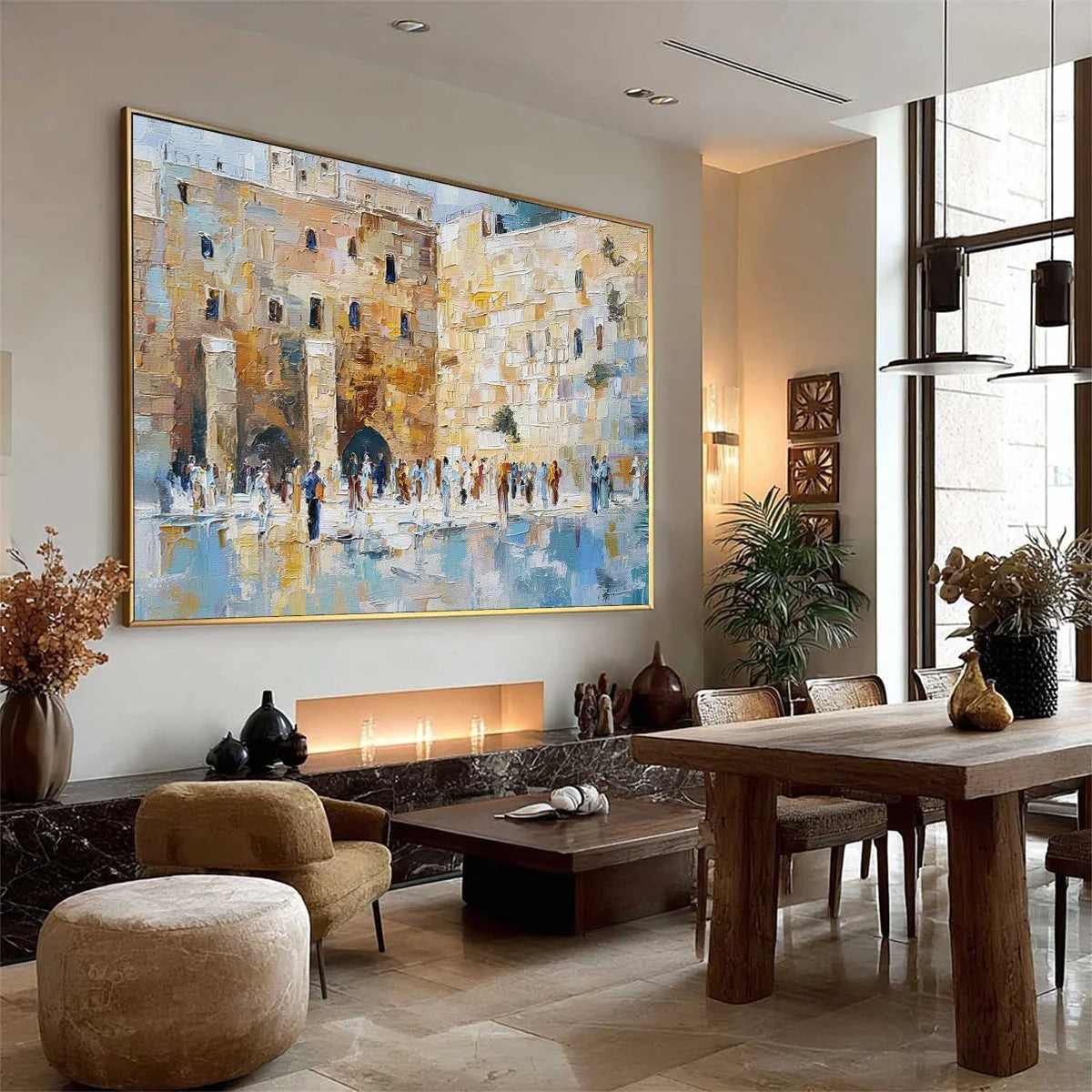 ECHOES OF ETERNITY: Textured Impasto Painting of a Historic Cityscape | beige palette, original Hand-painted on premium stretched canvas using artist-grade oils; rich layered surface combines smoot...