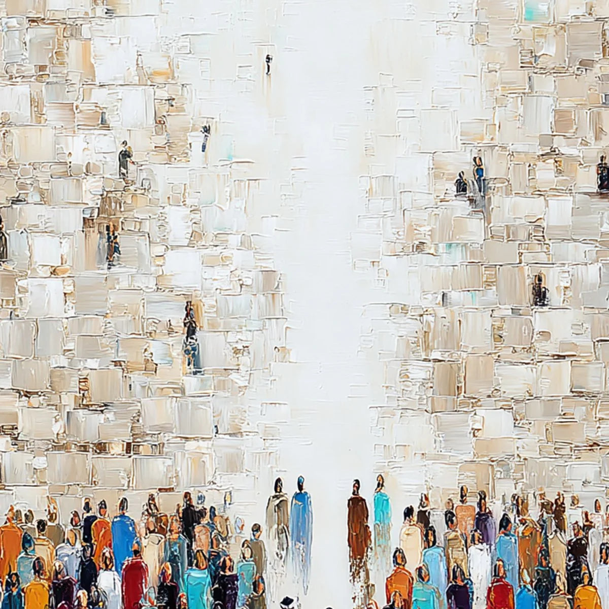 ECHOES OF FAITH: Textured Abstract Painting of a Spiritual Gathering | rolled canvas, ready for custom framing