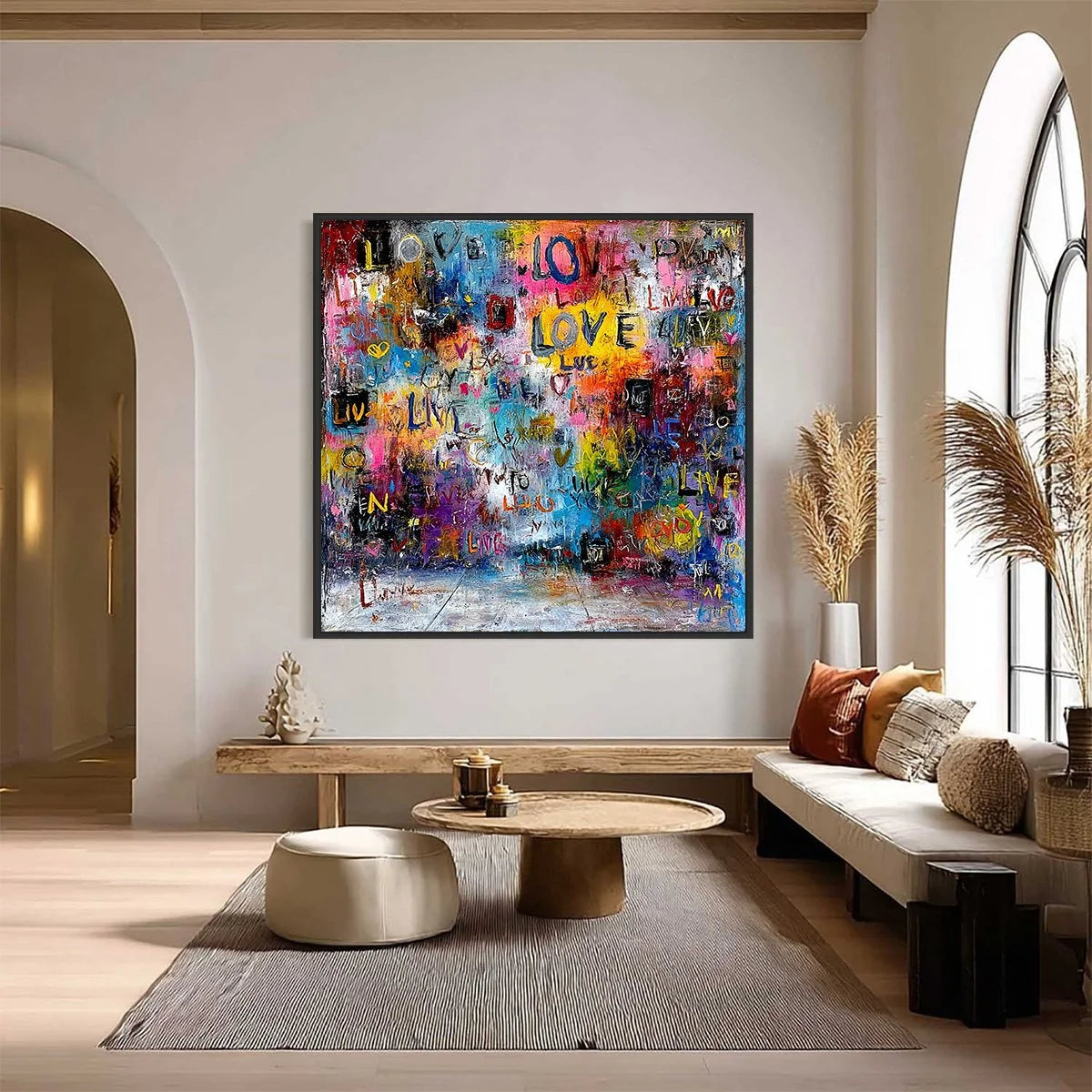 ECHOES OF LOVE: Vibrant Textured Abstract Graffiti Art Painting | Abstract closeup, raised brushwork detail