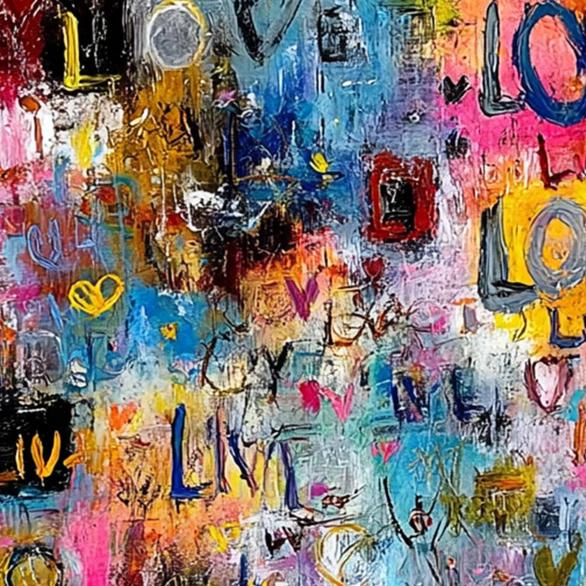 ECHOES OF LOVE: Vibrant Textured Abstract Graffiti Art Painting | rolled canvas, ready for custom framing