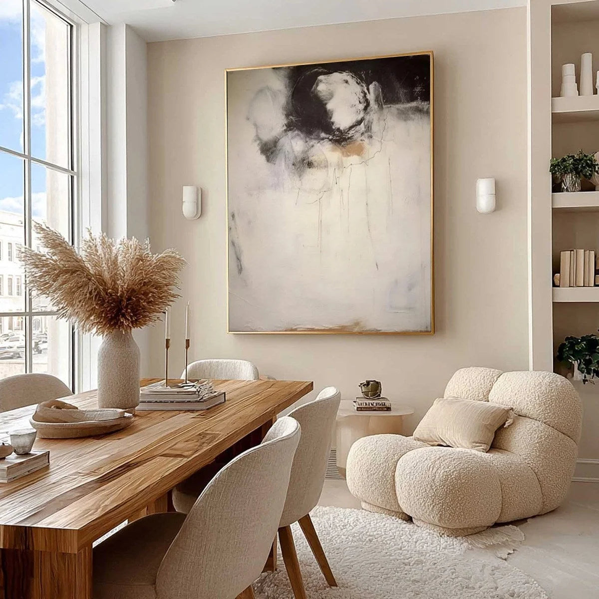 ECHOES OF SILENCE: Large Vertical Wabi Sabi Abstract Painting | Abstract mood, soft natural light studio shot