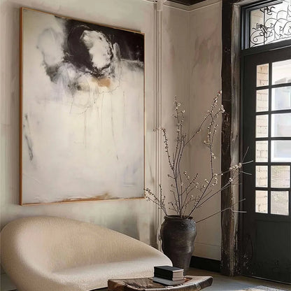ECHOES OF SILENCE: Large Vertical Wabi Sabi Abstract Painting | beige palette, original Hand-painted on premium stretched canvas using artist-grade oils; rich layered surface combines smooth gradie...