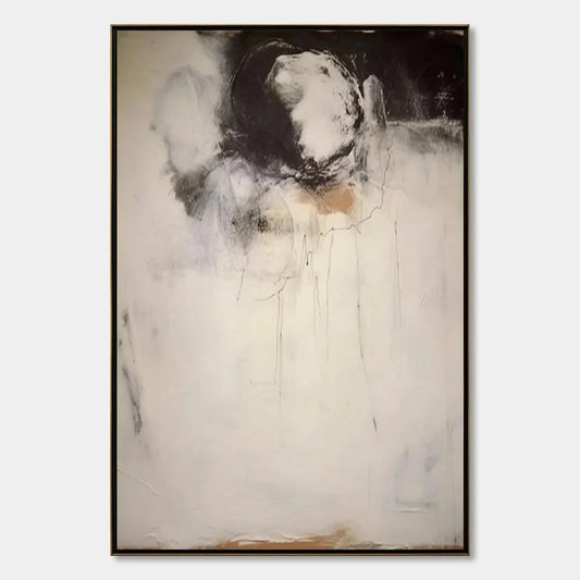 ECHOES OF SILENCE: Large Vertical Wabi Sabi Abstract Painting | hanging in ECHOES OF SILENCE: Large Vertical Wabi Sabi Abstract Painting featuring layered textured brushwork in refined tones; abstr...