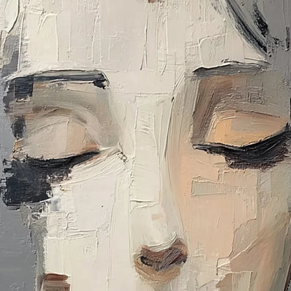 ECHOES OF SILENCE: Textured Abstract Portrait Oil Painting on Canvas | rectangular format, hand-painted canvas edge
