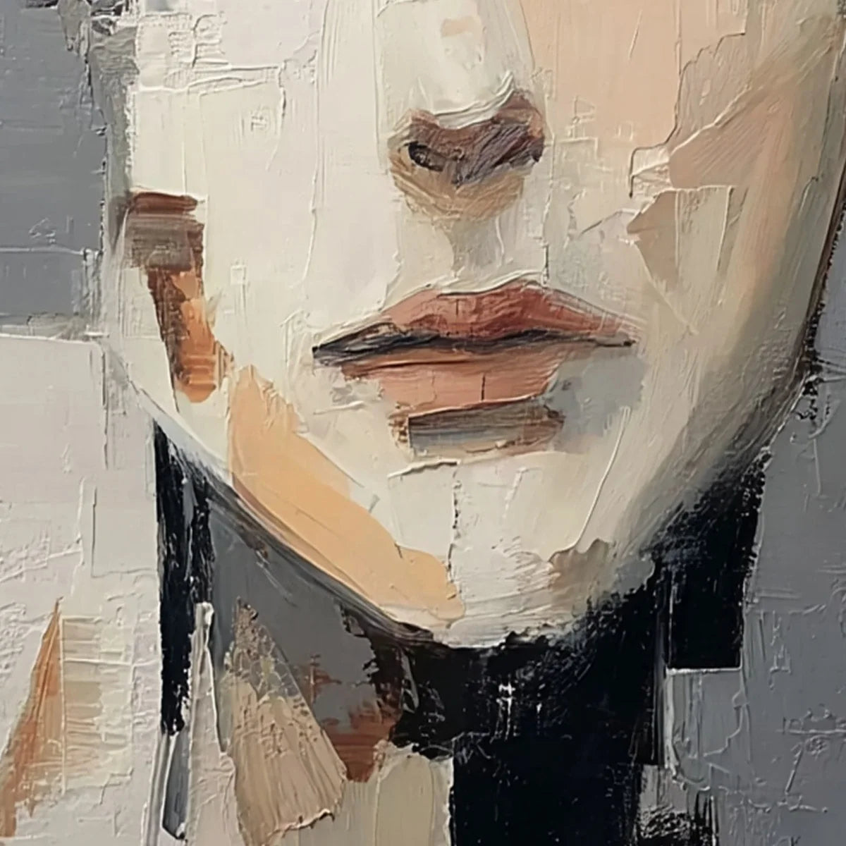 ECHOES OF SILENCE: Textured Abstract Portrait Oil Painting on Canvas | rolled canvas, ready for custom framing