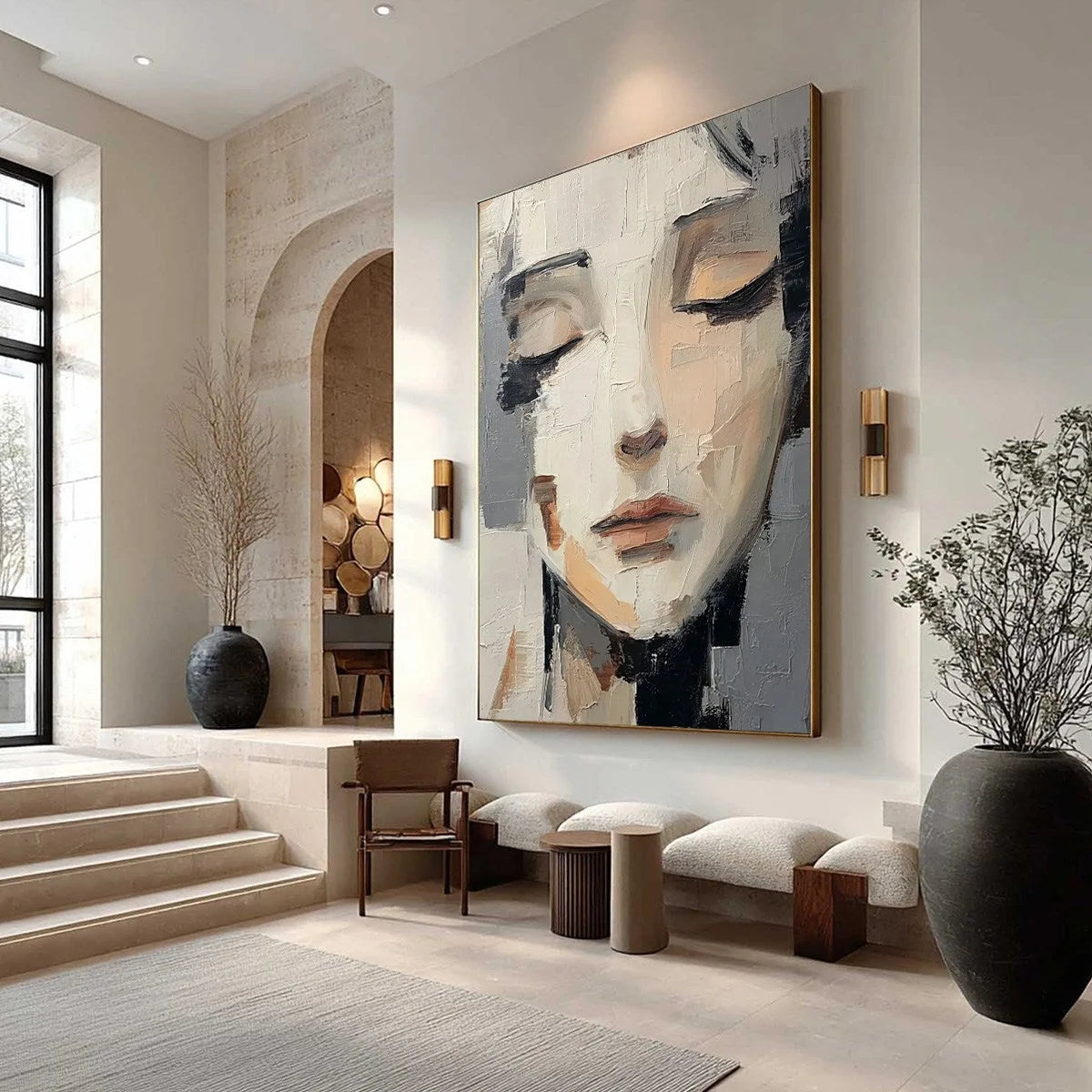ECHOES OF SILENCE: Textured Abstract Portrait Oil Painting on Canvas | Figurative mood, soft natural light studio shot