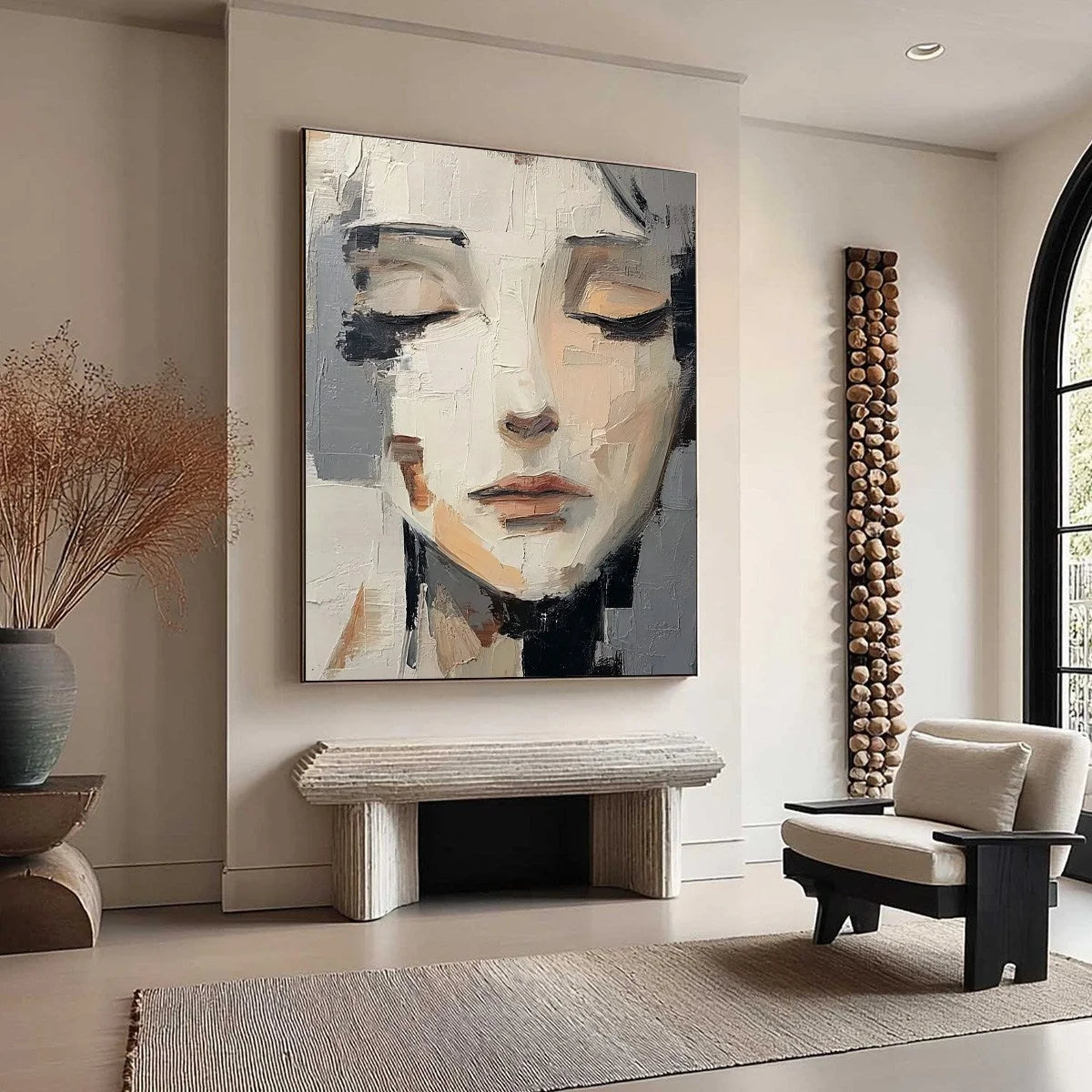 ECHOES OF SILENCE: Textured Abstract Portrait Oil Painting on Canvas | beige palette, original Hand-painted on premium stretched canvas using artist-grade oils; rich layered surface combines smooth...