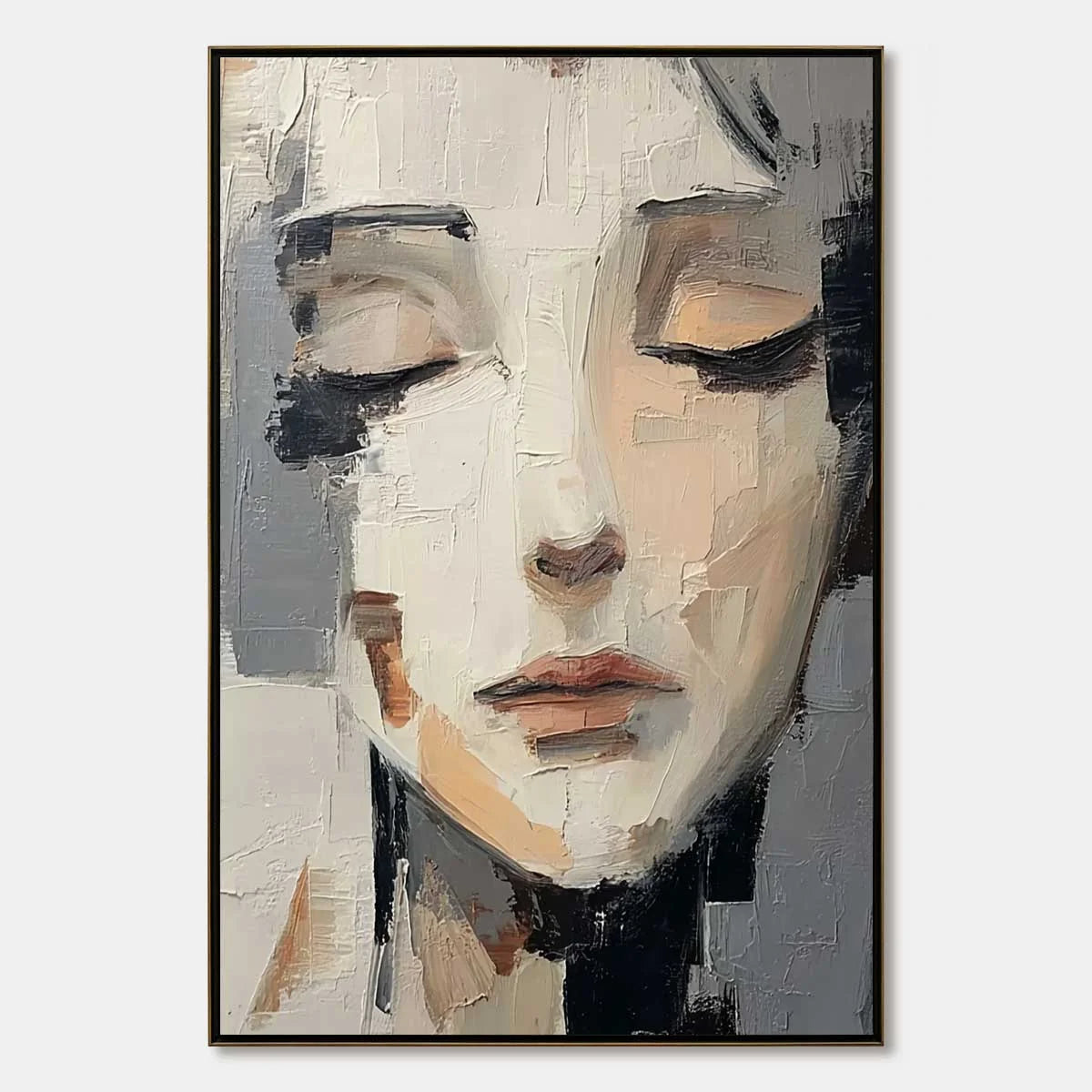 ECHOES OF SILENCE: Textured Abstract Portrait Oil Painting on Canvas | hanging in ECHOES OF SILENCE: Textured Abstract Portrait Oil Painting on Canvas featuring layered textured brushwork in refine...