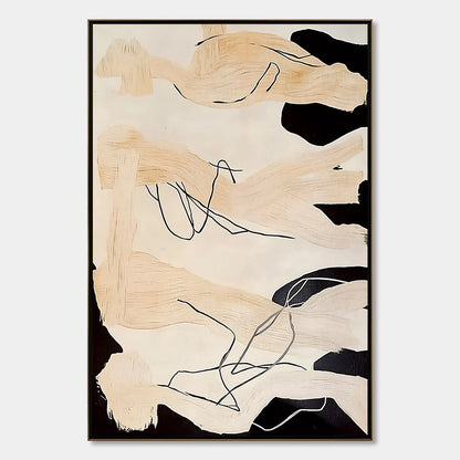 ECHOES OF SILENCE: Vertical Wabi Sabi Abstract Painting in Neutral Tones | hanging in ECHOES OF SILENCE: Vertical Wabi Sabi Abstract Painting in Neutral Tones featuring layered textured brushwork i...