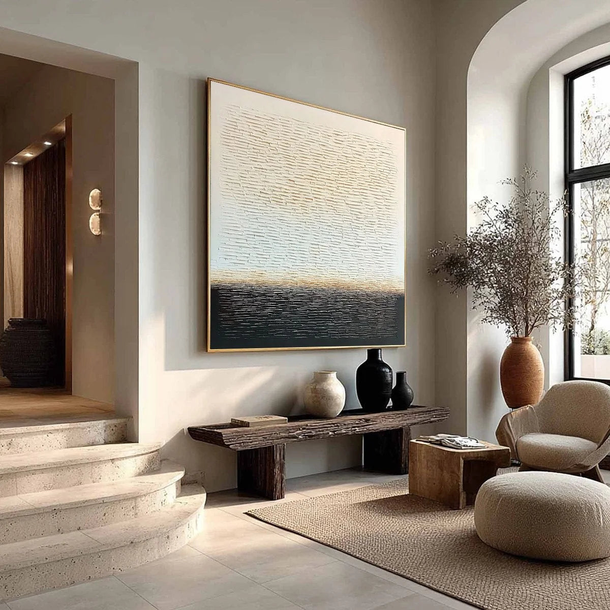 ECHOES OF STILLNESS: Large Square Textured Minimalist Abstract Painting | beige palette, original Hand-painted on premium stretched canvas using artist-grade oils; rich layered surface combines smo...