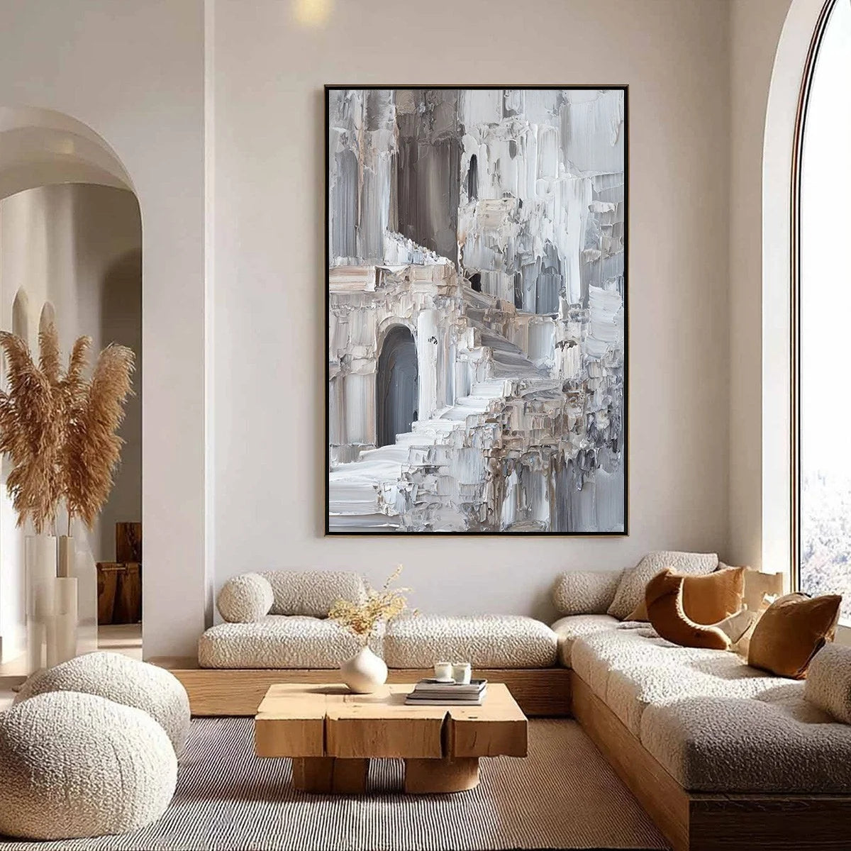 ECHOES OF STONE: Textured Impasto Architectural Painting | Abstract closeup, raised brushwork detail