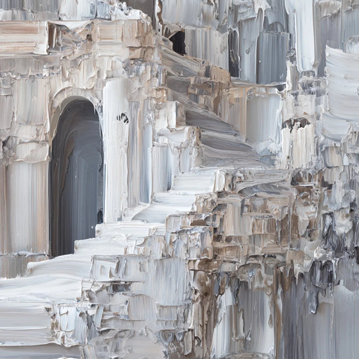 ECHOES OF STONE: Textured Impasto Architectural Painting | rectangular format, hand-painted canvas edge