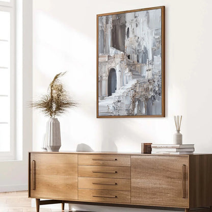 ECHOES OF STONE: Textured Impasto Architectural Painting | beige palette, original Hand-painted on premium stretched canvas using artist-grade oils; rich layered surface combines smooth gradients w...