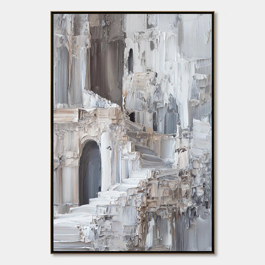 ECHOES OF STONE: Textured Impasto Architectural Painting | hanging in ECHOES OF STONE: Textured Impasto Architectural Painting featuring layered textured brushwork in refined tones; abstract compos...