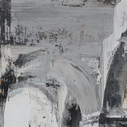 ECHOES OF THE ARCADE: Monochrome Abstract Architectural Painting | rolled canvas, ready for custom framing