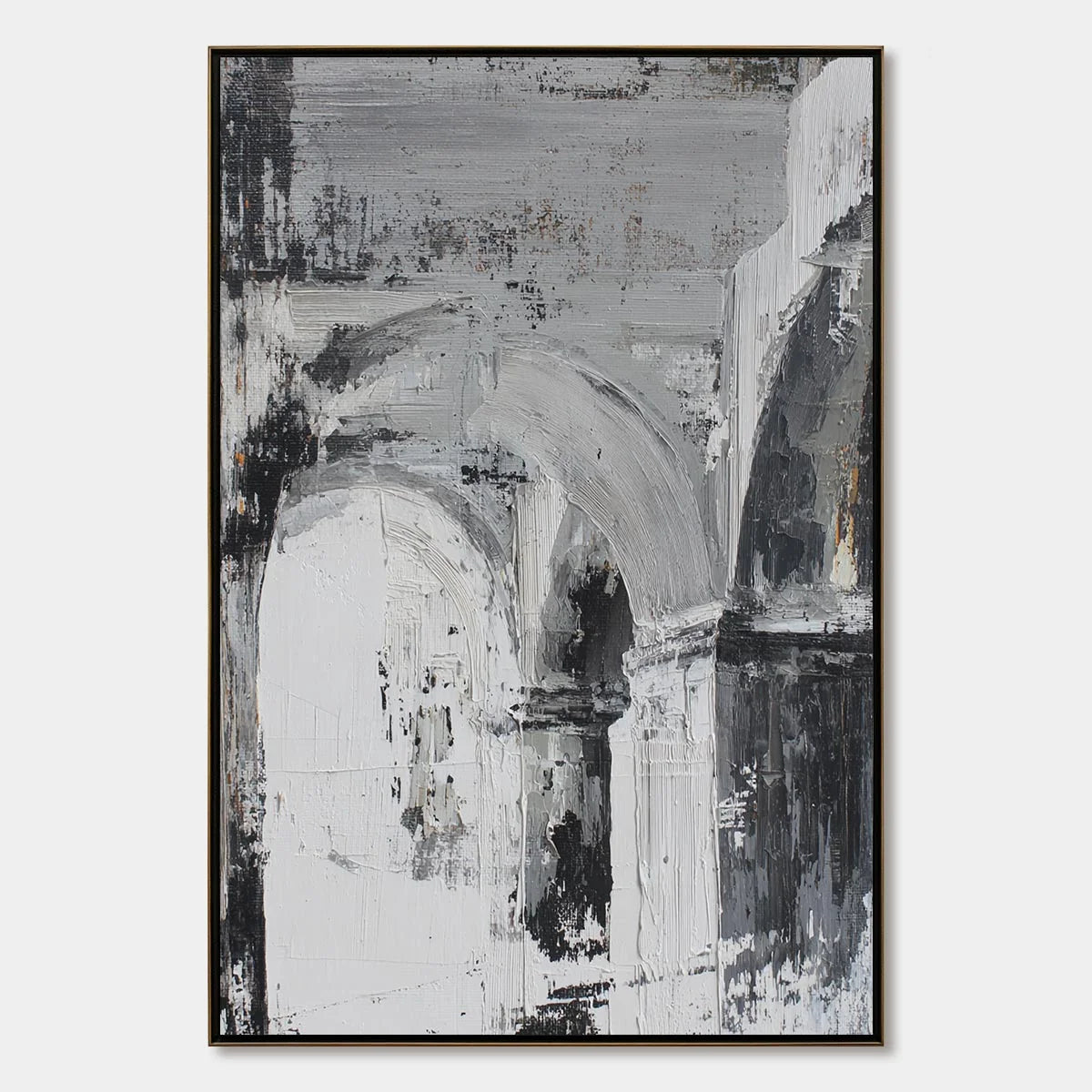 ECHOES OF THE ARCADE: Monochrome Abstract Architectural Painting | hanging in ECHOES OF THE ARCADE: Monochrome Abstract Architectural Painting featuring layered textured brushwork in refined tones;...