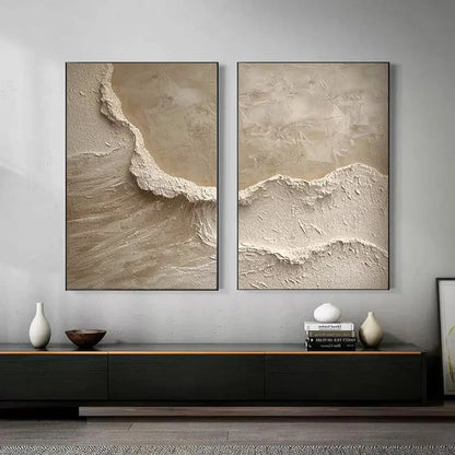 ECHOES OF THE SHORE: Wabi Sabi Textured Beach Painting Set | Abstract closeup, raised brushwork detail
