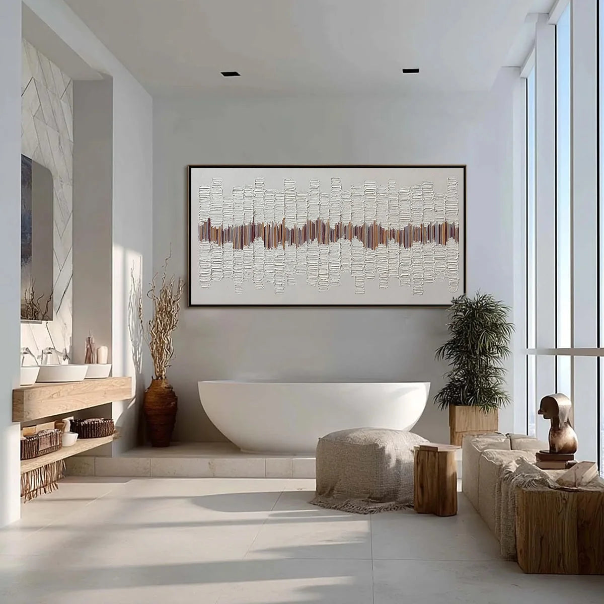 ECHOES IN SILENCE: Large Textured Minimalist Abstract Wall Art | black frame version on white wall