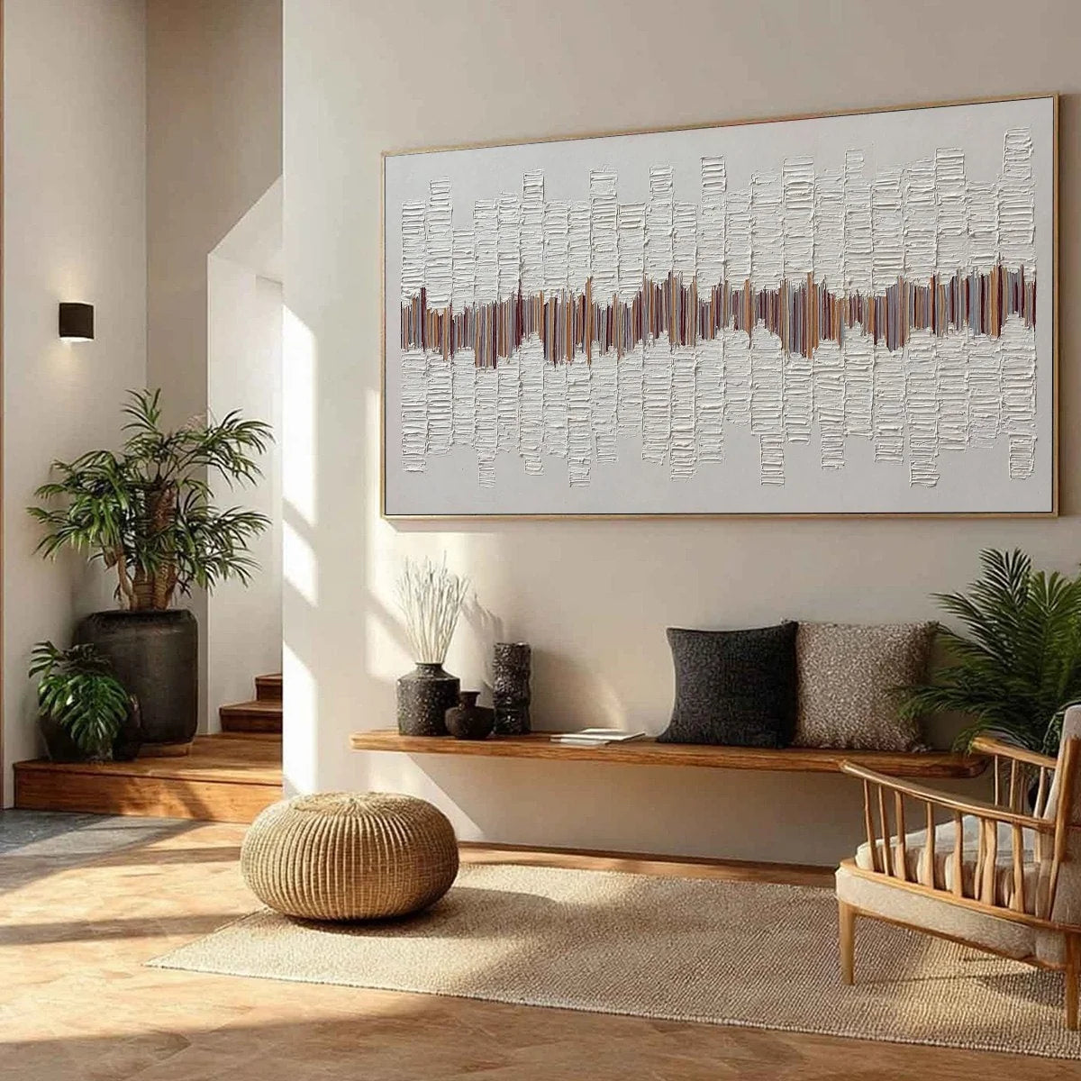 ECHOES IN SILENCE: Large Textured Minimalist Abstract Wall Art | beige palette, original Hand-painted on premium stretched canvas using artist-grade oils; rich layered surface combines smooth gradi...