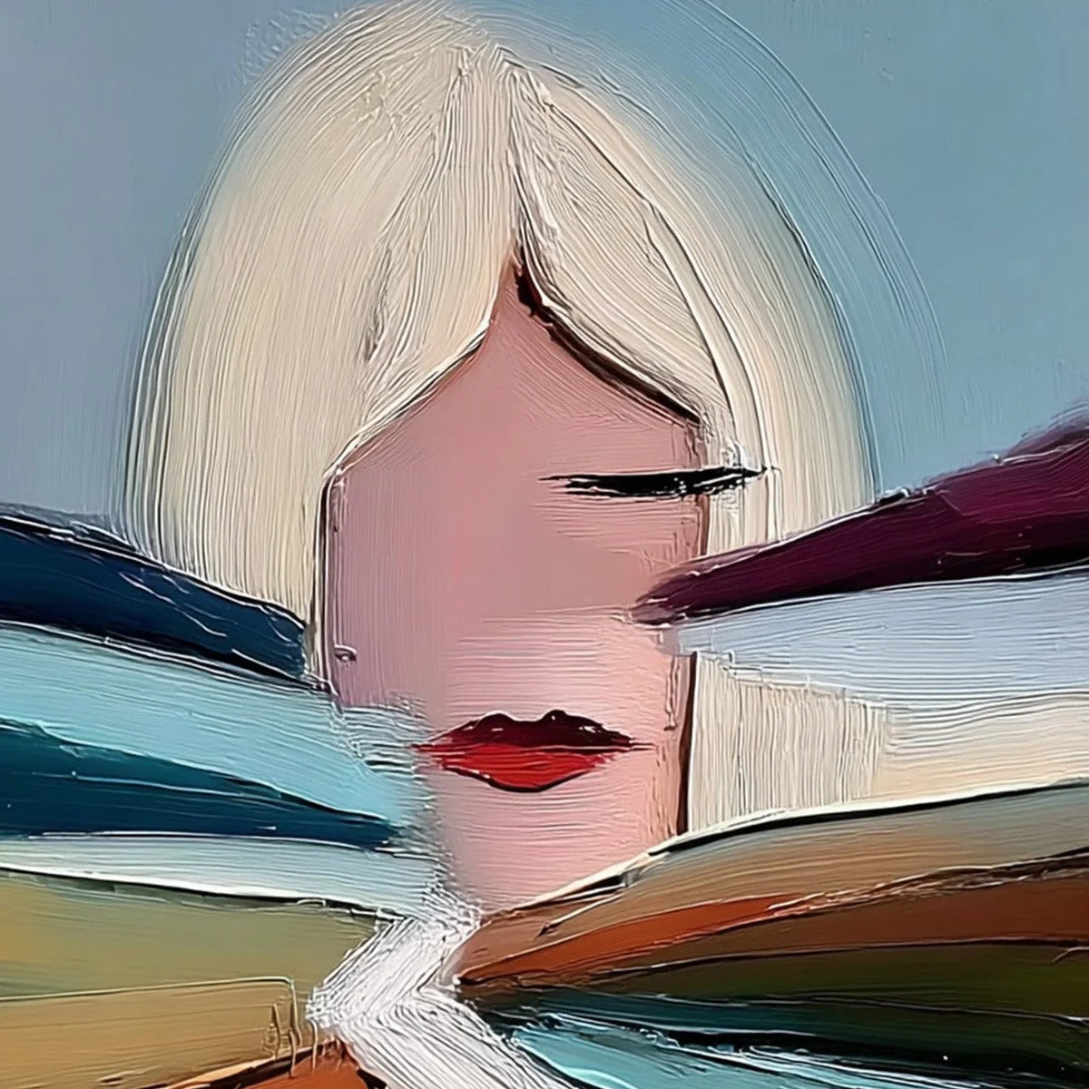 ECLAT: Modern Abstract Portrait Oil Painting with Textured Brushstrokes | rectangular format, hand-painted canvas edge